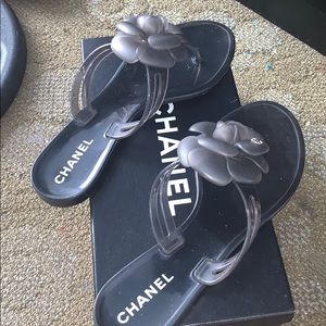Black Thong Chanel Sandals size 8